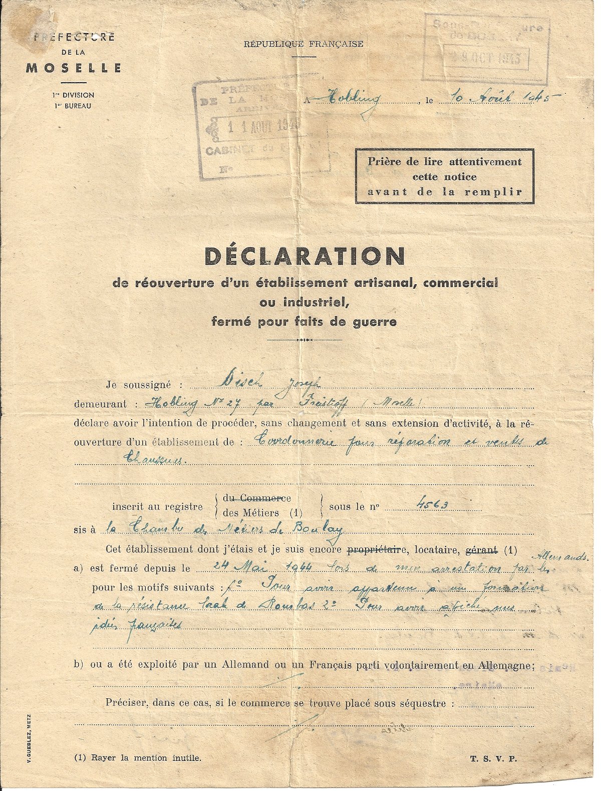 D�claration Vorderseite